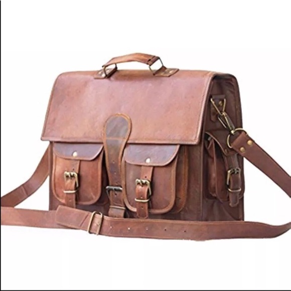 skh Other - Skh leather laptop Briefcase d orange brown,NWT